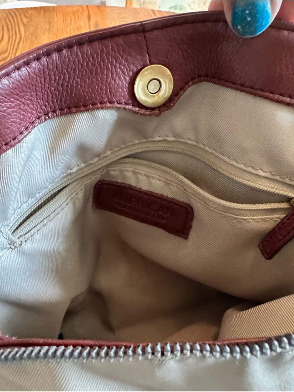 American Leather Co Ada Triple Entry Satchel Mahogany Brown Crossbody Bag - Picture 8 of 9